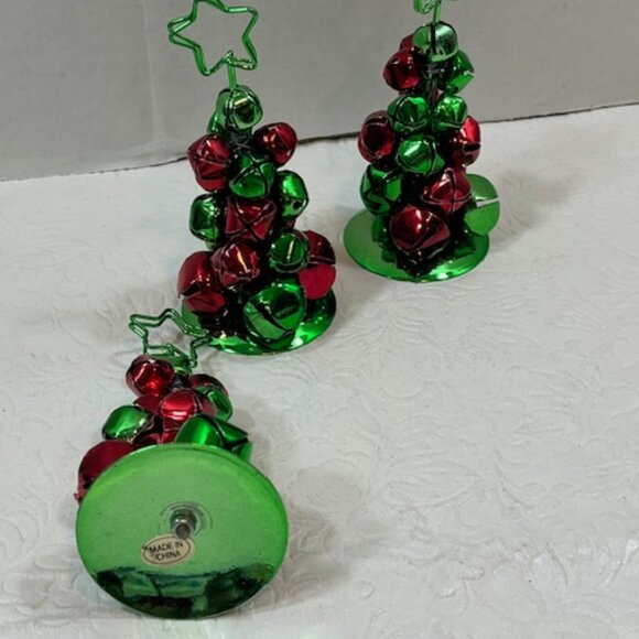 3 Jingle Bells Christmas Tree Holiday Table Name Holders Red Green 4.5" - Picture 2 of 6